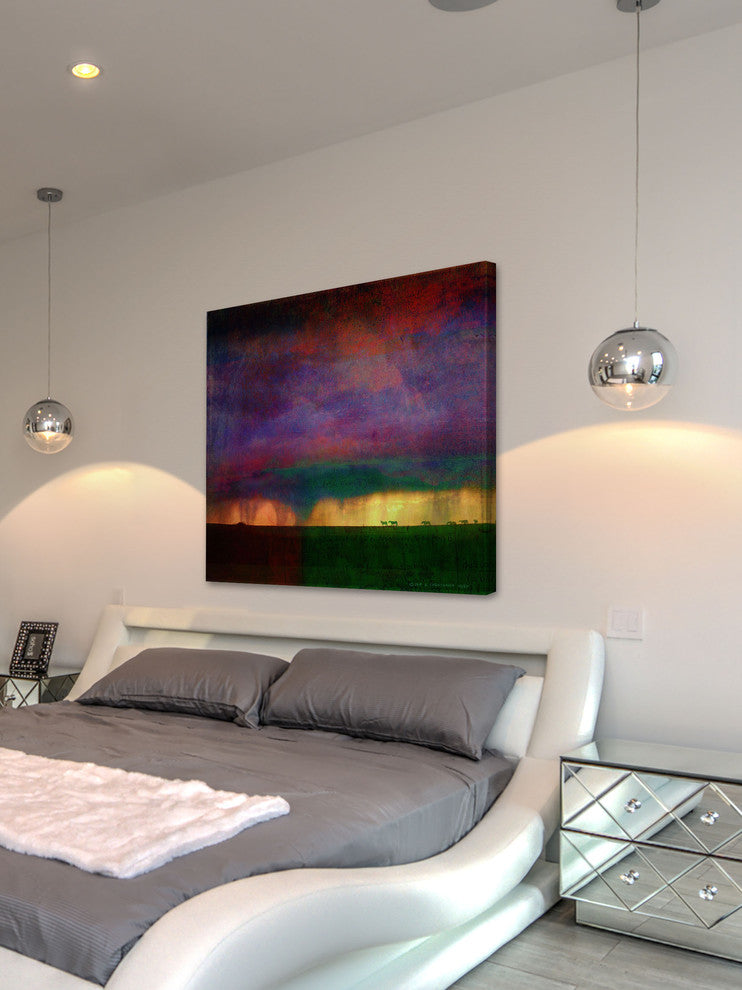Storm Sketch with Horses Print on Canvas, 122x122 cm