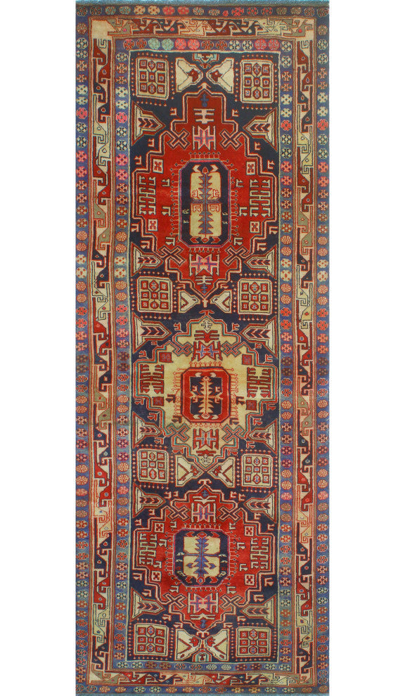 Fine Vintage Distressed Colys Navy/Red Runner, 3'10x10'4