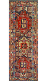 Fine Vintage Distressed Colys Navy/Red Runner, 3'10x10'4