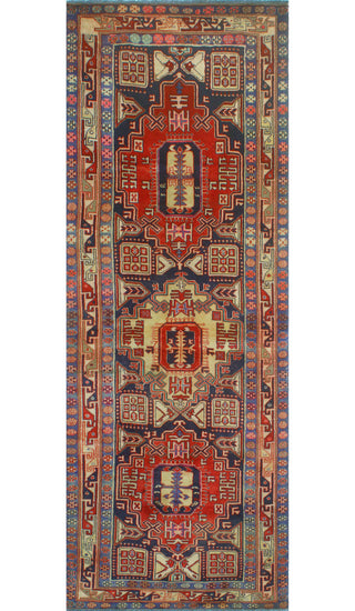 Fine Vintage Distressed Colys Navy/Red Runner, 3'10x10'4