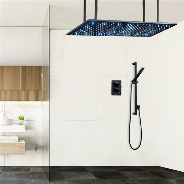 Fontana LED Digital 20*40" Rainfall Shower System, Handheld Shower, Matte Black