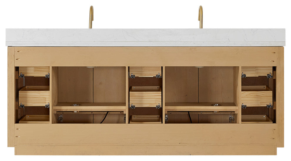 Vinnova Cadiz Bath Vanity, Composite Stone Top, Washed Ash Grey, 84", No Mirror