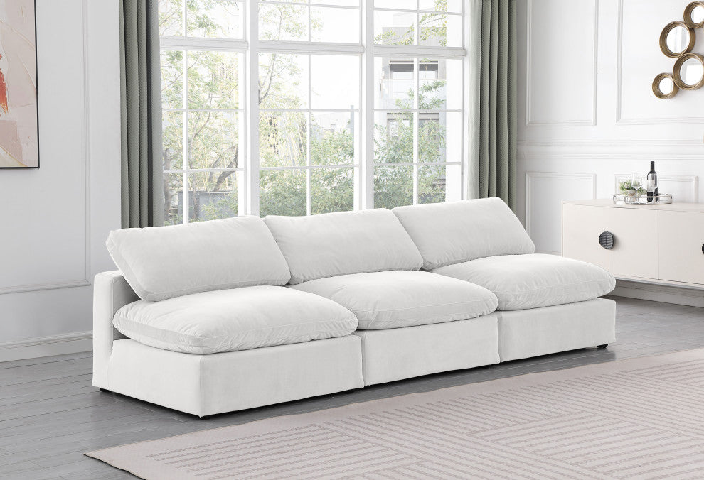 Comfy Upholstered Modular Sofa, Cream, 3-Piece: 3 Armless Chair, Velvet