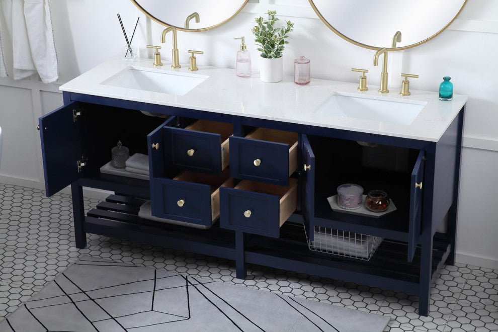 Blue 72" Double Sink Bathroom Vanity