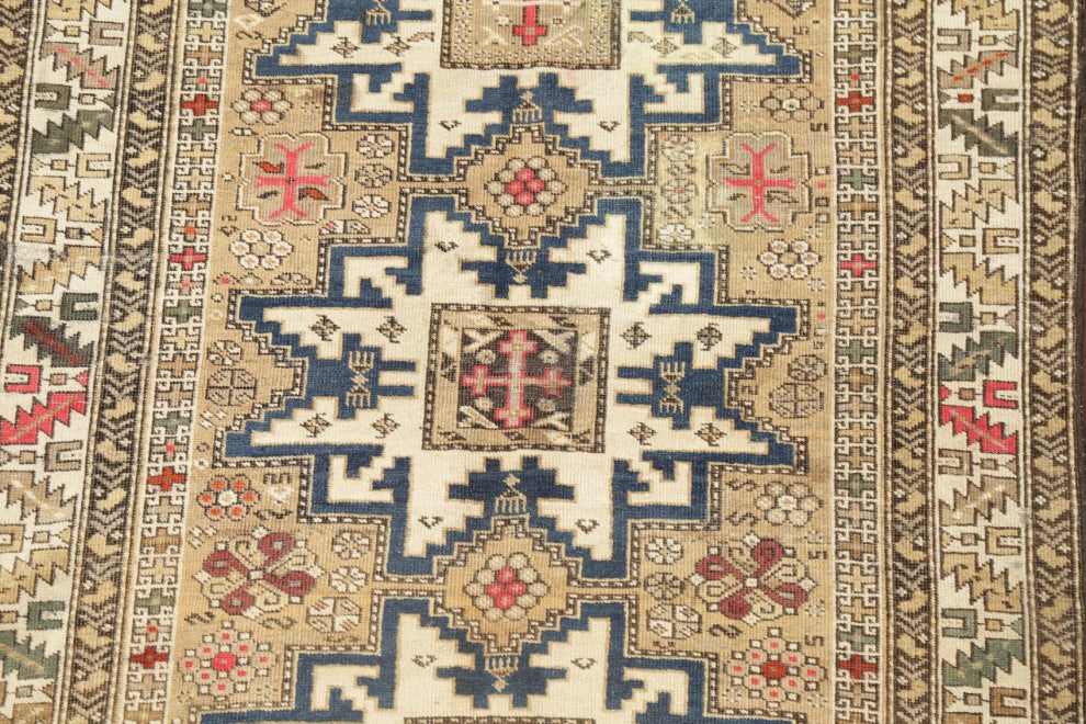 Consigned, Southwestern Antique Traditional Handmade Area Rug, Beige, 4x5