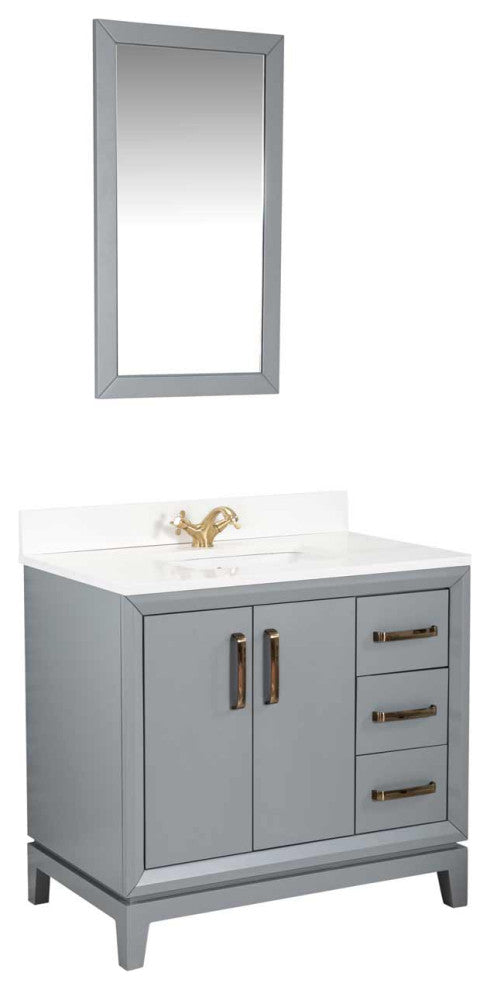 Fabia Collection 36" Bathroom Vanity With Sink, Mirror, Countertop, Dark Gray