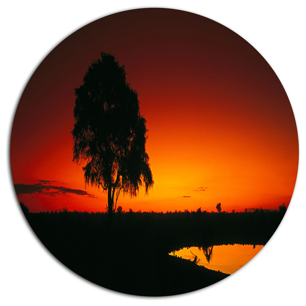 Sunset View In Tanzania, African Landscape Round Wall Art, 11"