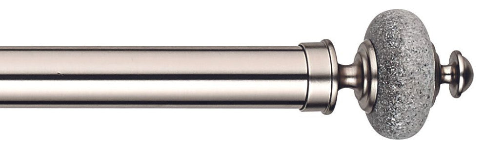 Linen Avenue Grey Stone Cap Single Curtain Rod Set,66-120 Inch,Polished Nickel