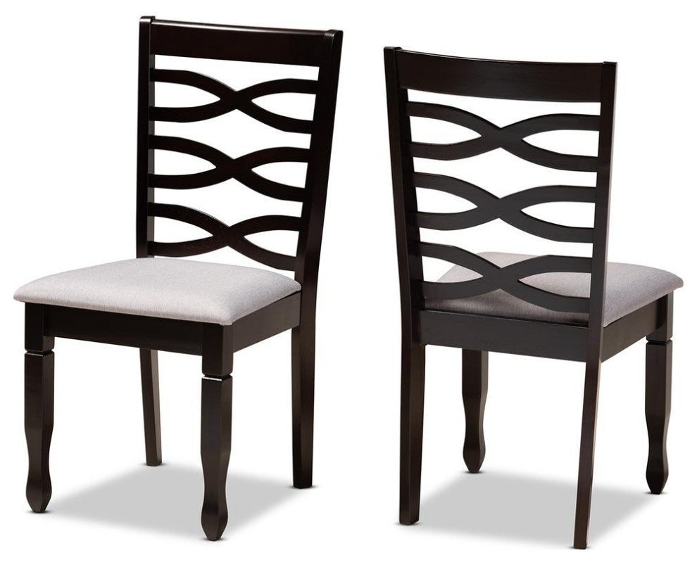Grey Fabric Upholstered Espresso Brown Finished Wood 2-Piece Dining Chair Set