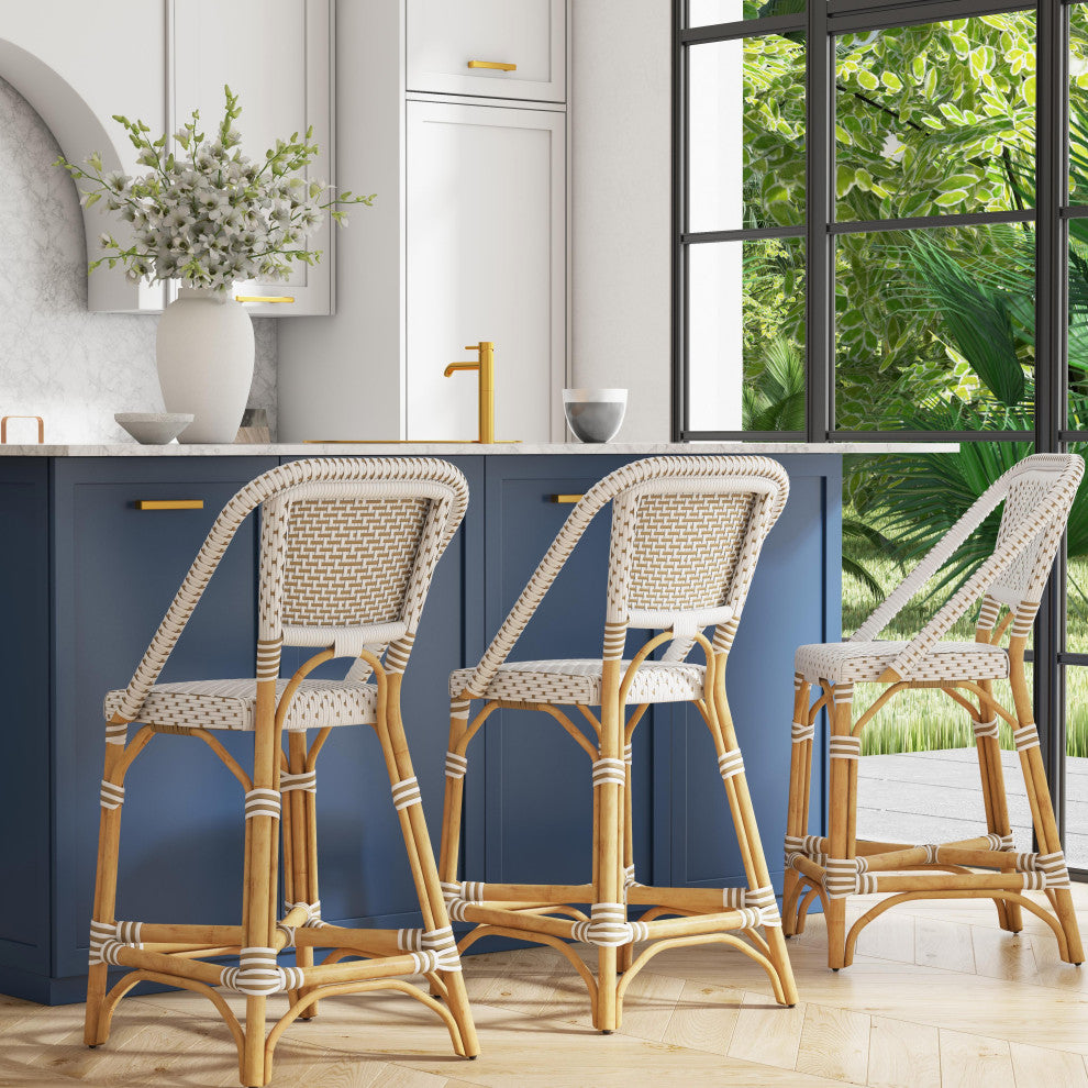 Butler Solstice White and Tan Rattan Counter Stool