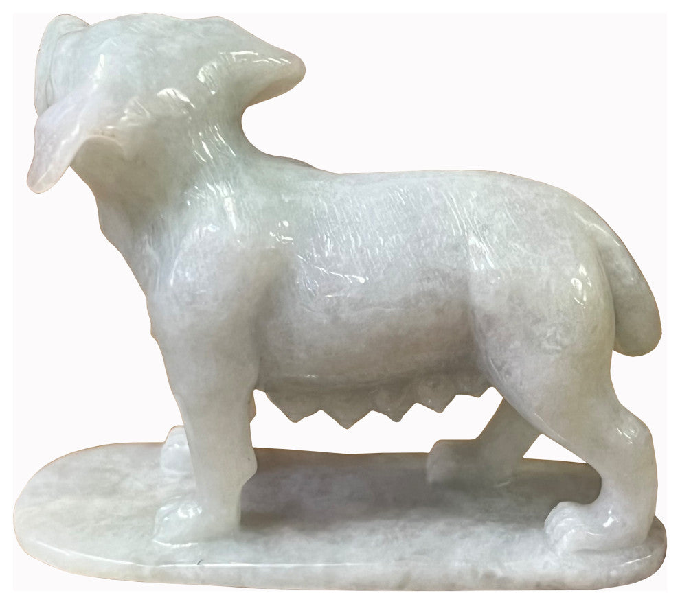 Chinese White Jade Color Stone Puppy Dog Display Figure Hws2389