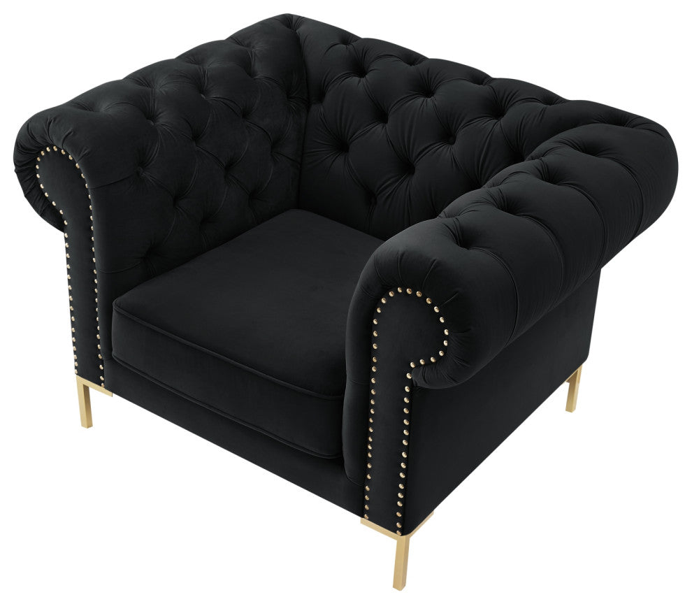 Inspired Home Ariadna Club Chair Button Tufted, Black Velvet