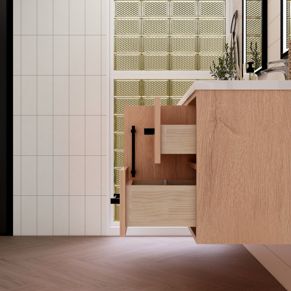 Victoria 60" Solid Wood Bath Vanity, Single Sink, Red Oak