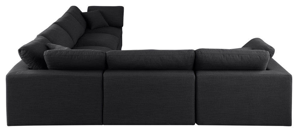 Comfy Upholstered L-Shaped Modular Sectional, Black, 6-Piece: 3 Armless Chair, 3 Corner Chair, Linen Textured Fabric