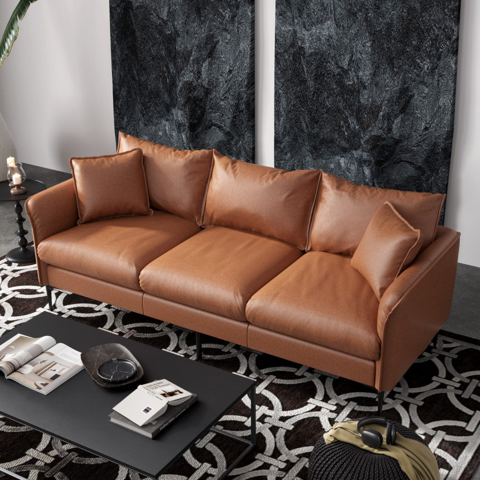 Valencia Jasper Italian Nappa 11000 Top Grain Leather Three Seats Sofas, Cognac