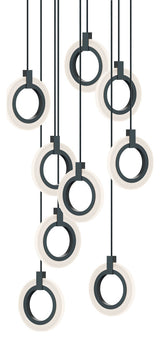 Halo Pendant Light, 120V, 5 CCT, Black, Round, 9-Light