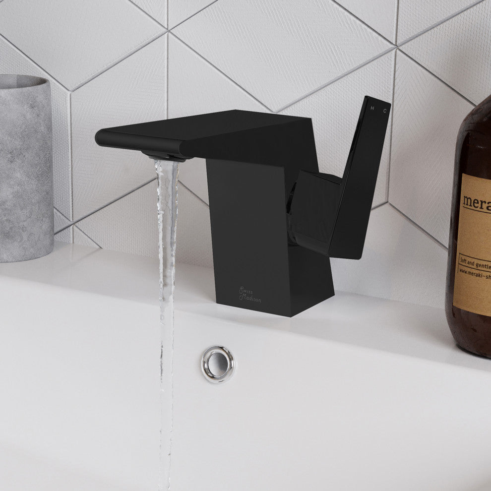 Carre Single Hole Single Handle Bathroom Faucet, Matte Black