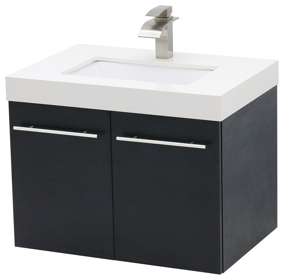 Windbay 36" Wall Mount Vanity, White Quartz Undermount Top, Black