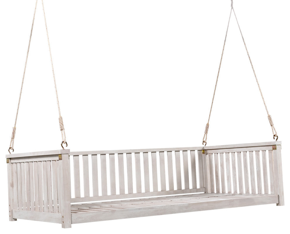GDF Studio Acacia Wood Twin Size Garden Porch Swing Bed, White