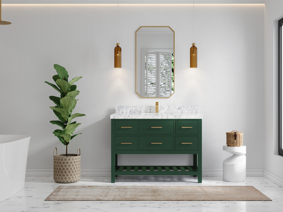 Parker 48 Single Sink Bath Vanity in Lafayette Green  2" Carrara Marble