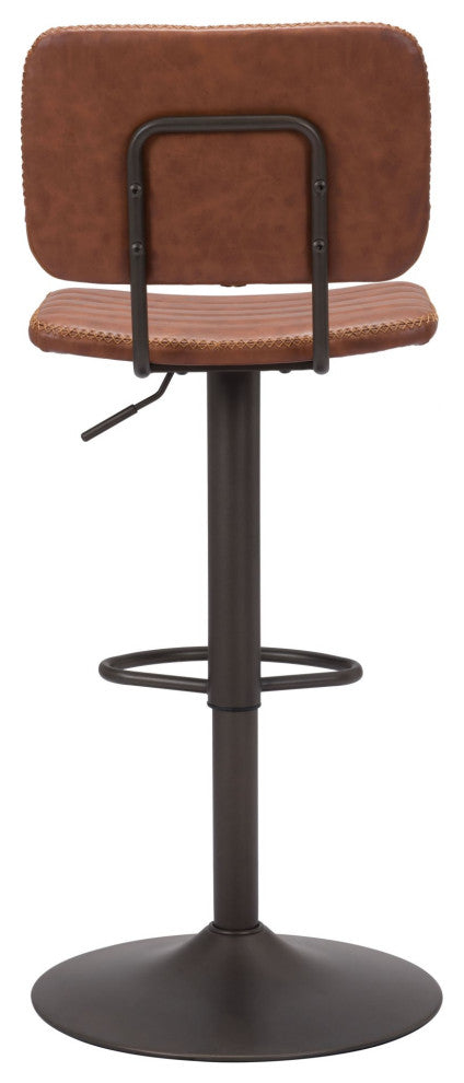 Bar Stool Chair Barstool, Faux Vinyl Leather, Steel, Vintage Brown, Bronze