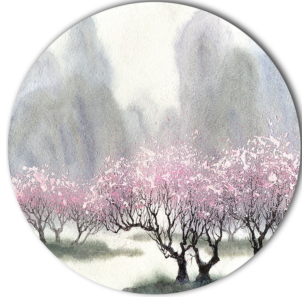 Flowering Trees At Spring, Landscape Large Disc Metal Wall Art, 36"