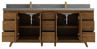 Madison Teak 84 Double Sink Bath Vanity in Dark Natural 2" Piatra Gray