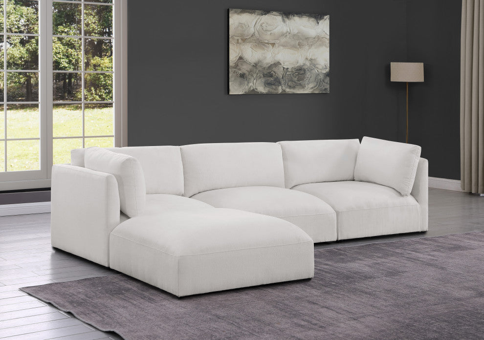 Ease Fabric Upholstered L-Shaped Modular Sectional, Cream, 3 Piece: 2 Corner, 1 Armless, 1 Ottoman