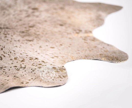 Brazilian Cowhide Rug, Metallic Gold on Off White, 6''x8''