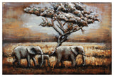 "Elephants" Mixed Media Iron Hand Painted Dimensional Wall Art