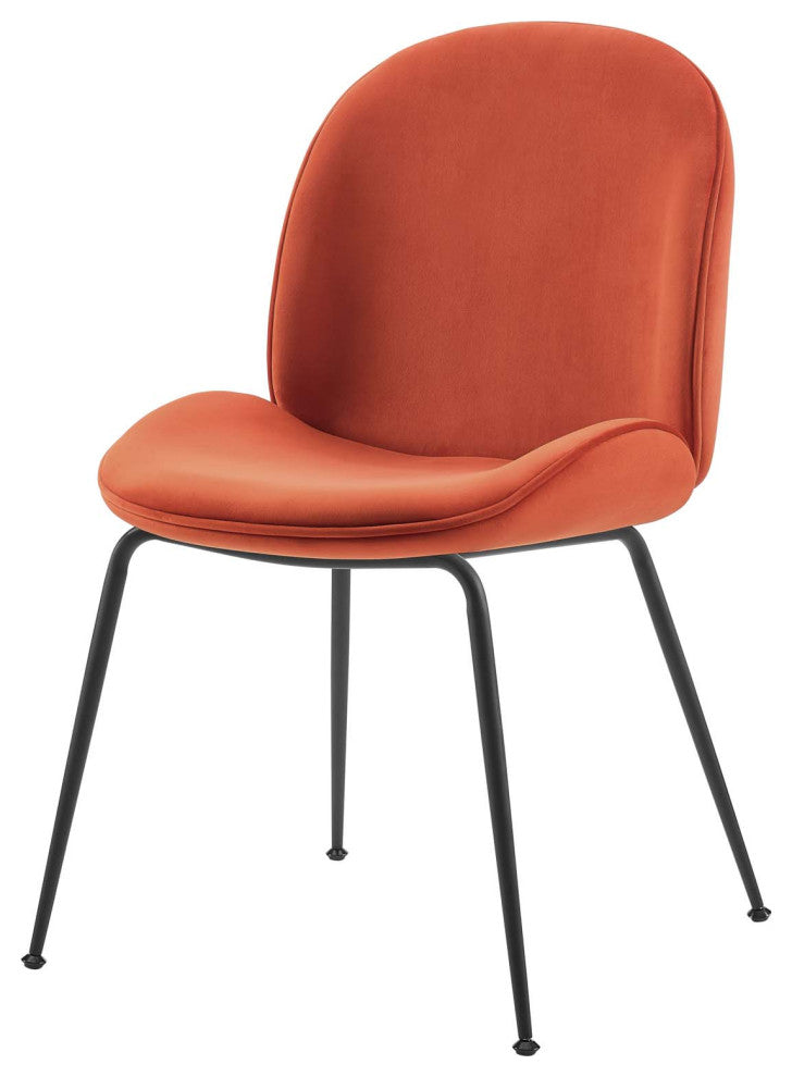 Side Dining Chair, Set of 2, Velvet, Metal, Orange, Modern, Bistro Restaurant
