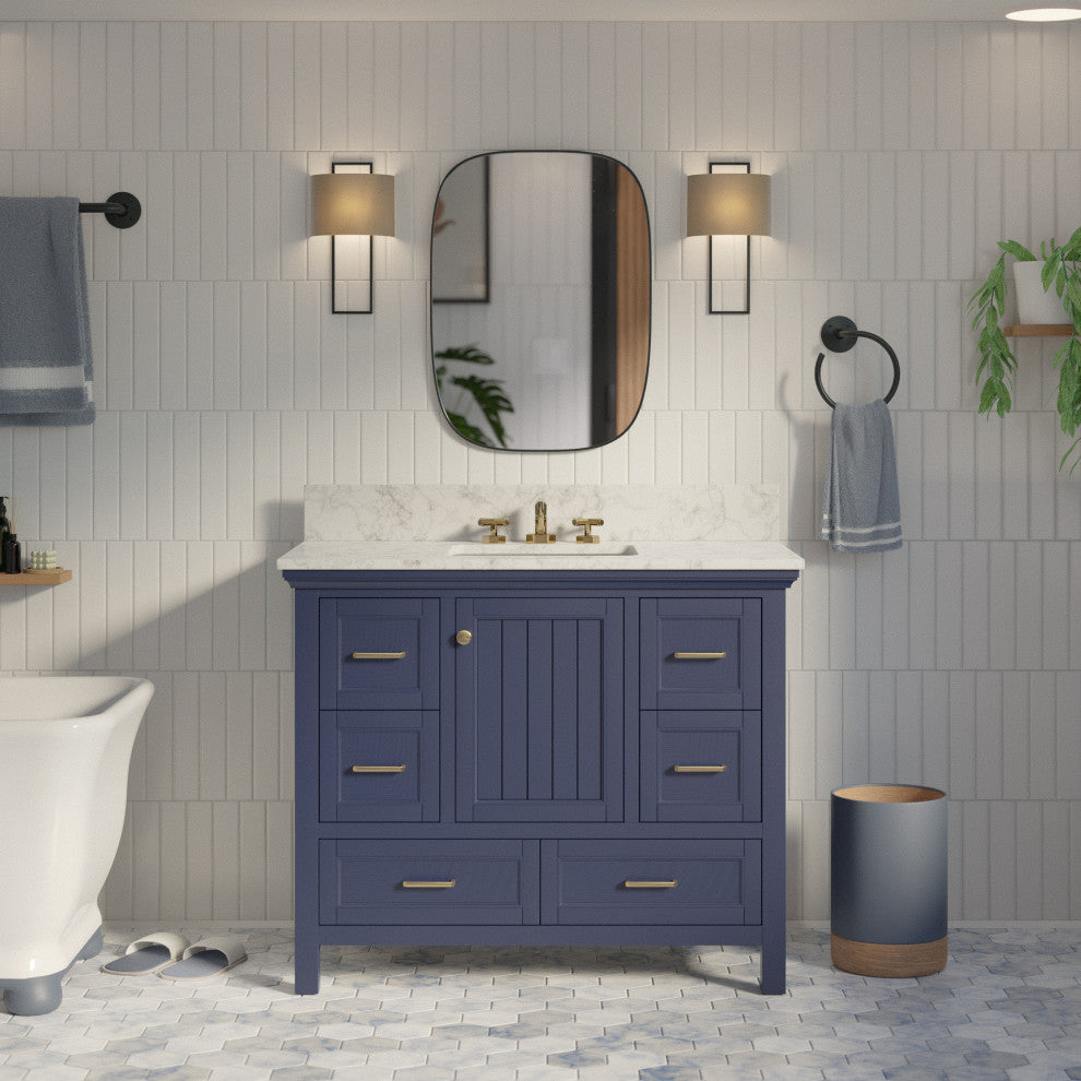 Pagie 42" Bathroom Vanity, Royal Blue, Carrara Marble