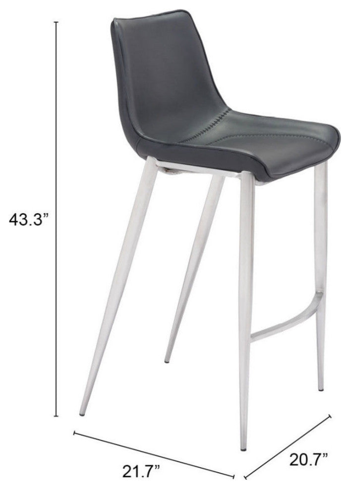 Magnus Barstool (Set of 2) Black & Silver