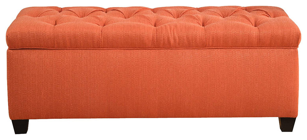 Large Storage Bench, Tufted Lid With 2 Hydraulic Arms and Shoe Divider, Pumpkin