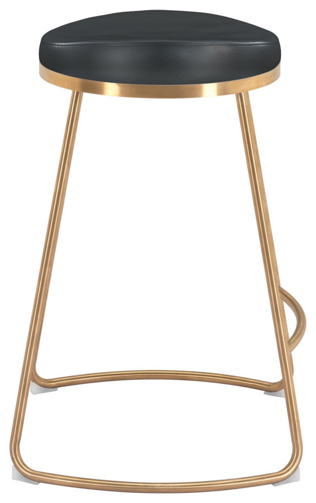 Set of Two Black and Gold Modern Glam Geo Backless Counter Stools
