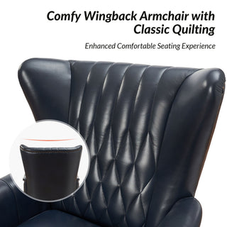 Genuine Leather Armchair, Set of 2, Navy