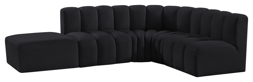 Arc Velvet Upholstered 5-Pc. L-Shaped Modular Sectional, Black