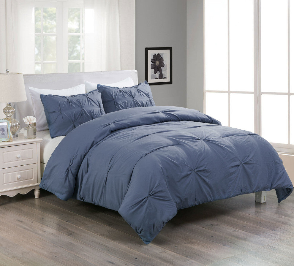 Lotus Home Pintuck Comforter Mini Set, Full/Queen, Smoke Blue