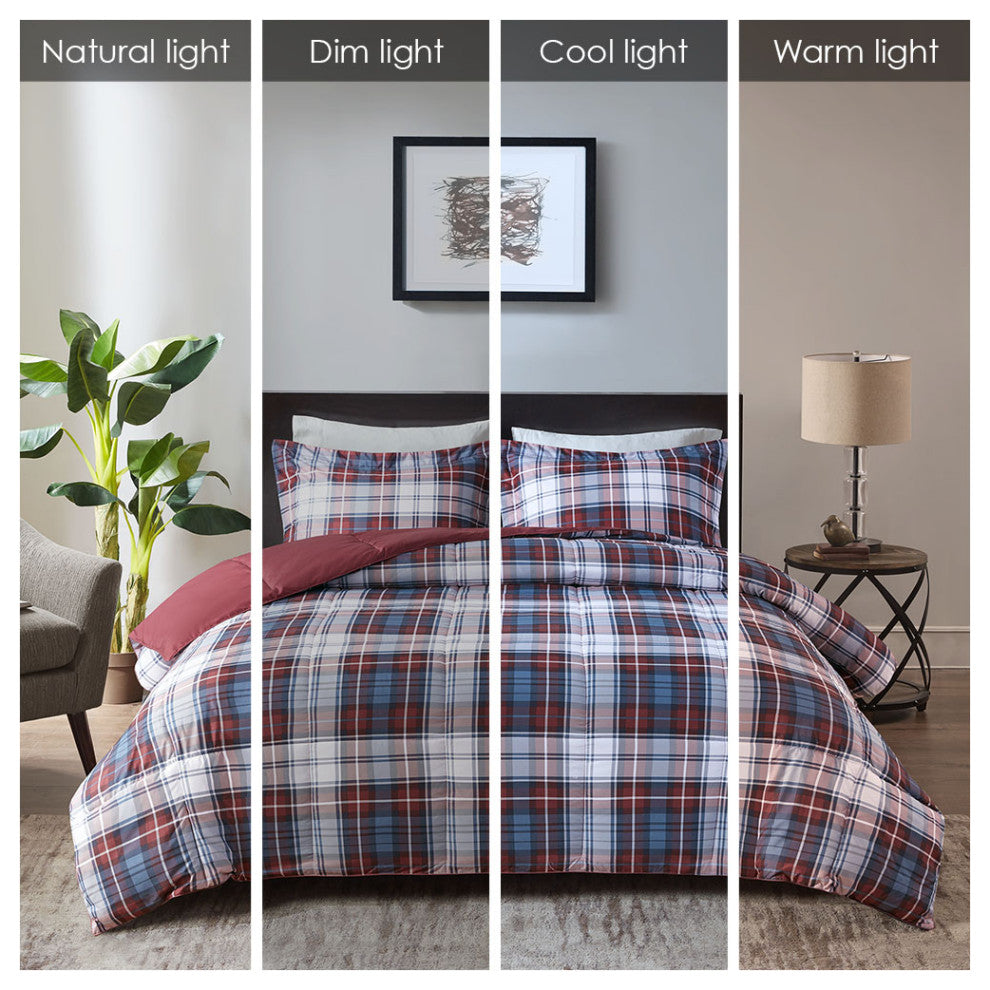 Madison Park Essentials Parkston Moisture Management Plaid Comforter Set, Red, K