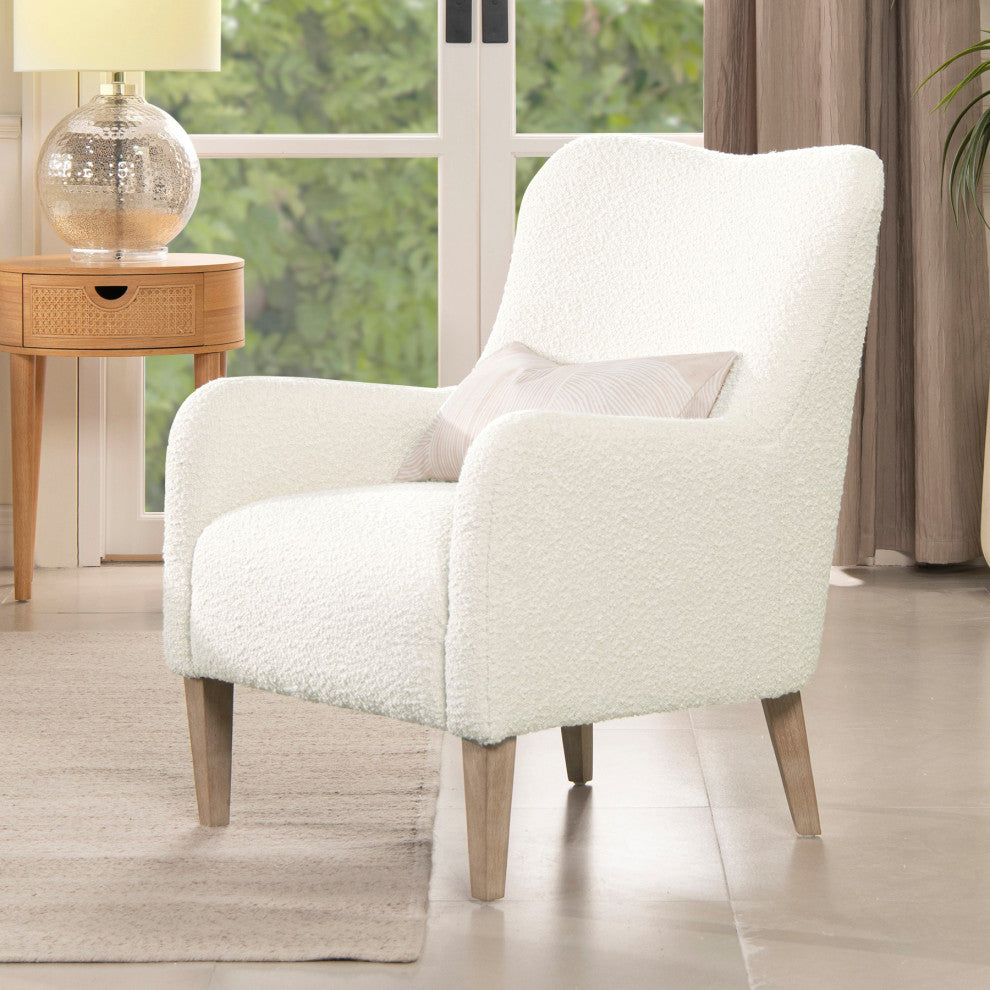 Nimbus 27.5" Curved Accent Chair, Ivory White Boucle