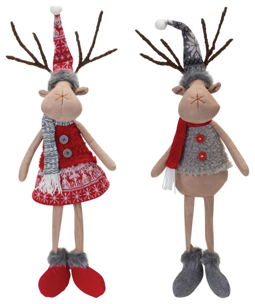 Plush Winter Deer Shelf Sitter, 2-Piece Set