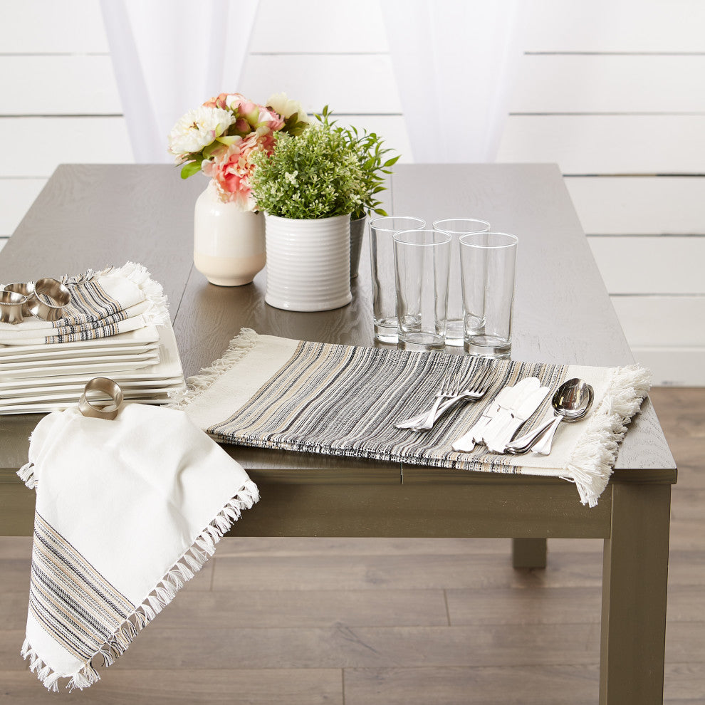 Black Striped Fringed Placemat Set of 6