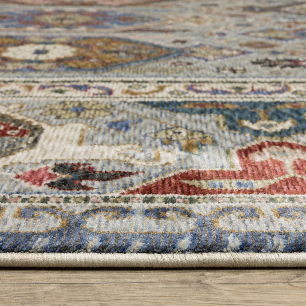 Hanford Bordered Medallions Blue/Grey Fringe Edge Area Rug Runner