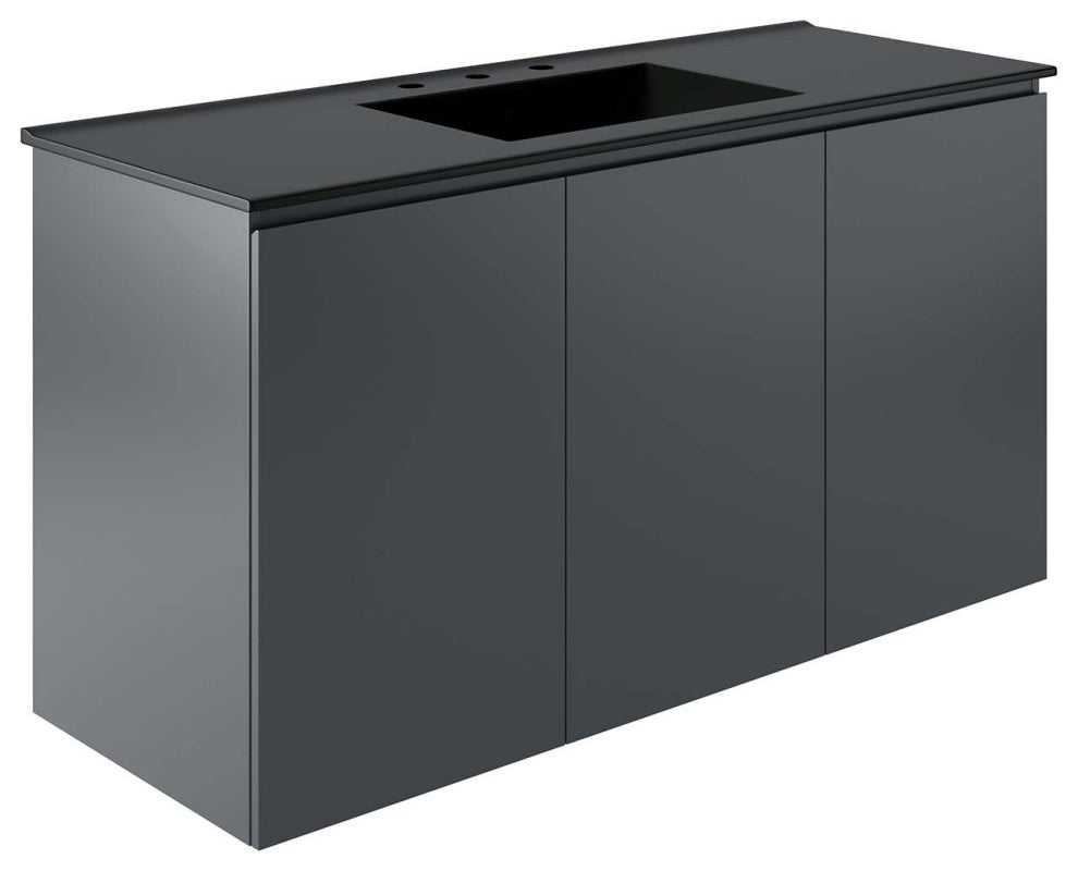 Bryn 48" Wall-Mount Bathroom Vanity, Gray Black