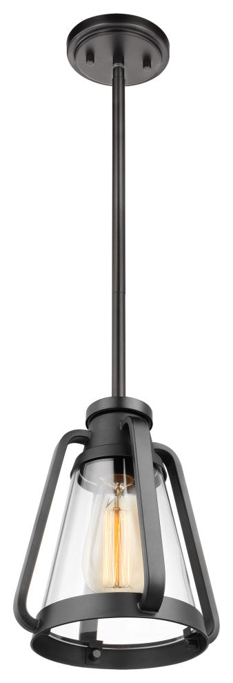 Everett 1-Light 7-Inch Mini Pendant, Matte Black With Clear Glass