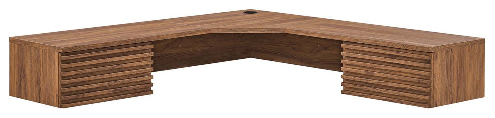 Render Wall Mount Corner Office Desk, Walnut