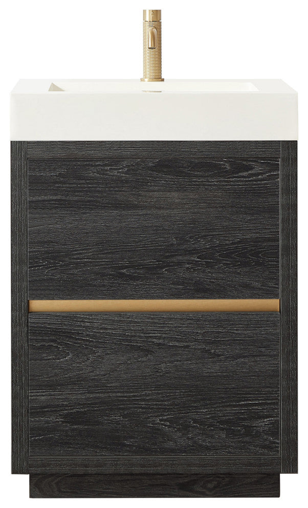 Huesca Bath Vanity, Integrated Sink Top, North American Black Oak, 24", Without Mirror