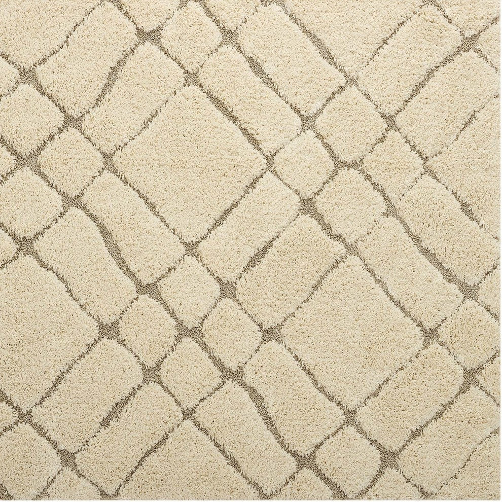Verona Abstract Geometric 8x10 Shag Area Rug Creame and Beige