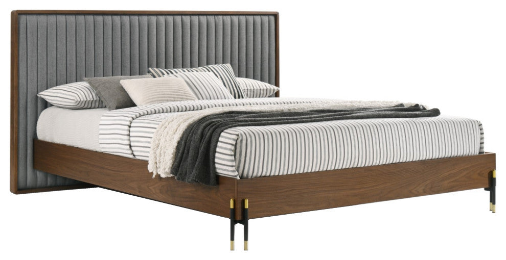 Nova Domus Metcalf Mid-Century Walnut and Grey Bed, Queen