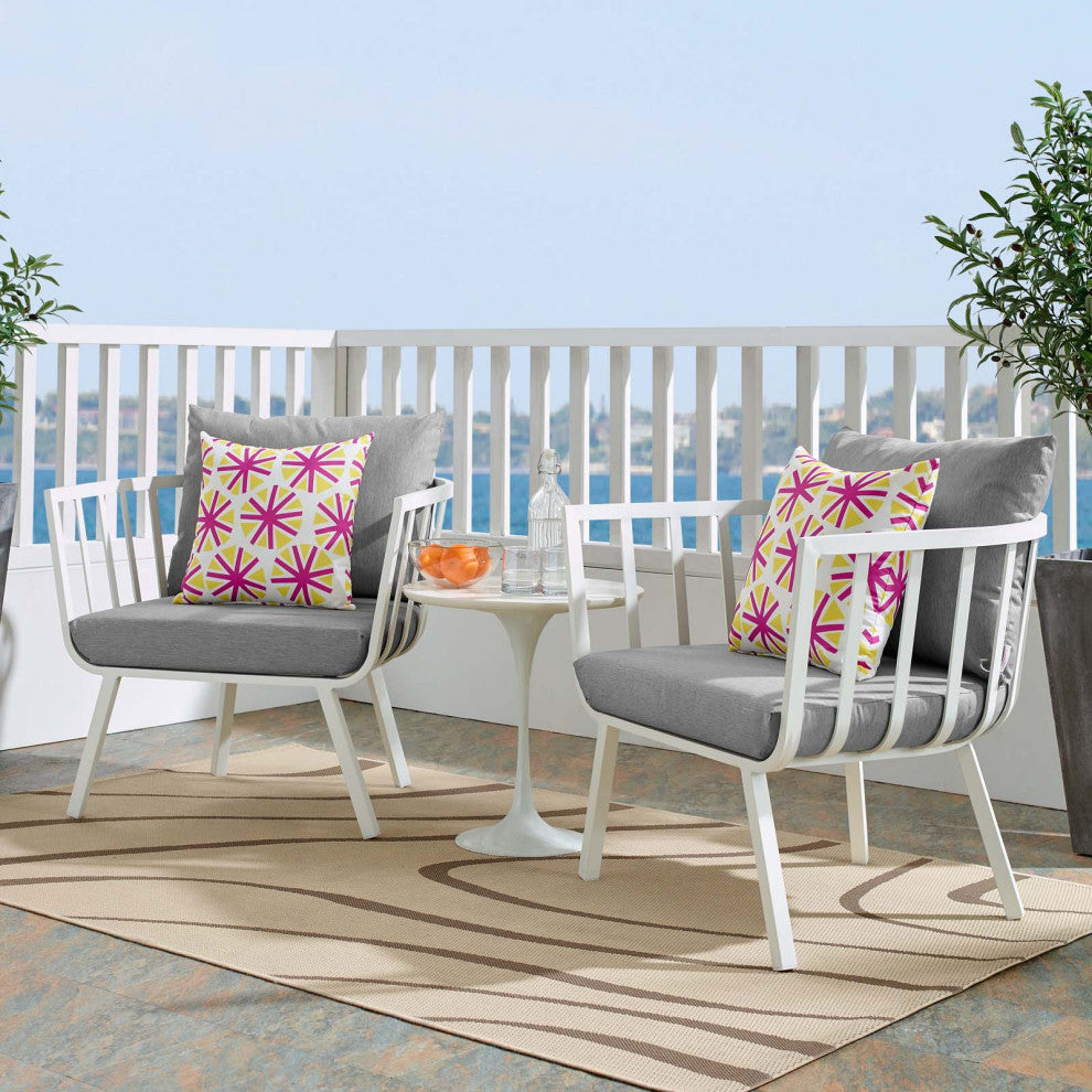 Lounge Chair, Set of 2, Aluminum, Metal, White Gray, Modern, Outdoor Patio